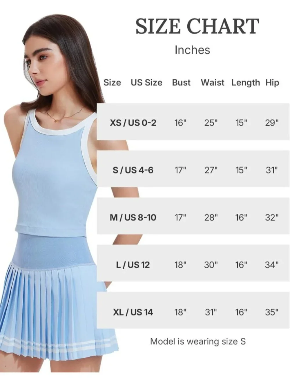 Women's Sky Blue 2 Piece Racer Back Tennis Skirt Tank Top Pull On Golf Dress